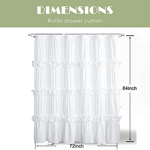 Homechoice Decor Victorian White Ruffle Shower Curtain 72x84 Inches with 12 Buttonholes
