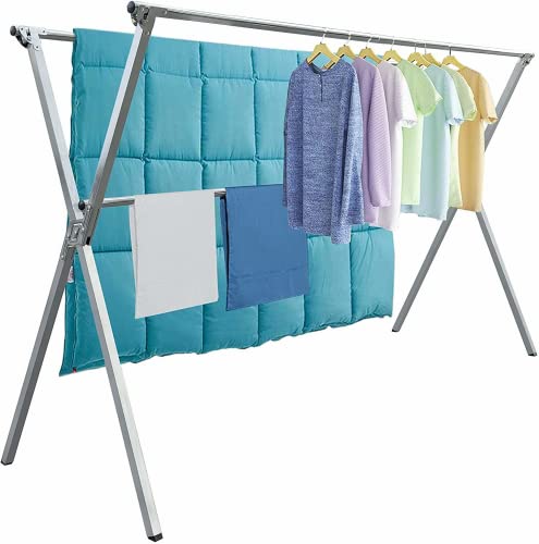 AUGMIRR 81.5-Inch Stainless Steel Outdoor Clothes Drying Rack - Space-Saving, Adjustable, Windproof Hooks