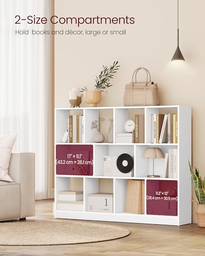 11 Cubes Storage Organizer Bookshelf - Cloud White, 49.6 x 9.4 x 39.4 Inches