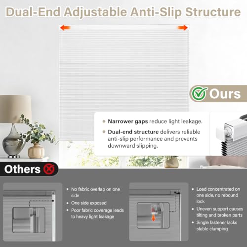 Cordless Blackout Cellular Shades - White, 34 x 64 Inches, No Drill Installation Variation: White/34W x 64H