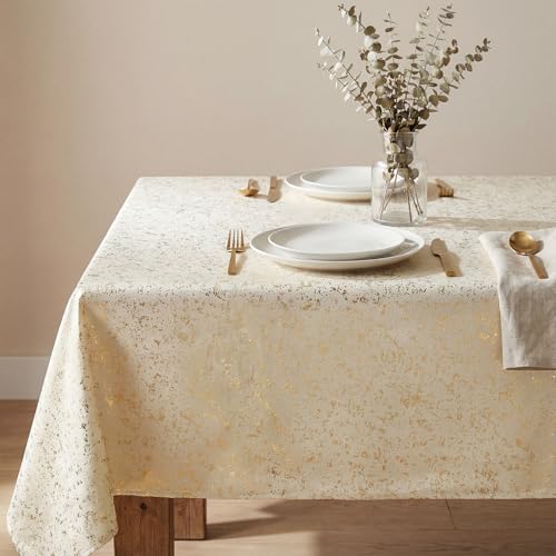 Horaldaily Beige Tablecloth with Golden Sequin 60x120 Inch Rectangular