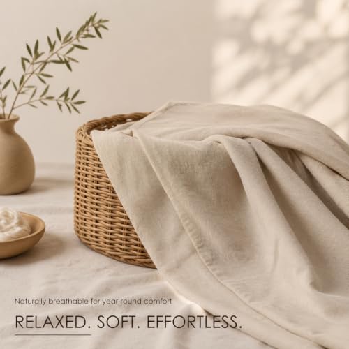 Queen Linen Sheets Set - 4Pcs 16-Inch Deep Pocket French Flax Linen