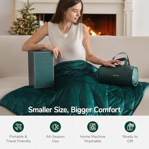 Kaisa Green Leaf Pattern Weighted Lap Blanket 7 lbs, 41 x 53 inches, Adult Travel Comfort