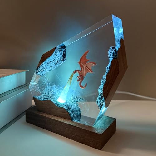 Epoxy Fire Dragon Resin Night Light - Handmade 3D Fantasy Lamp with USB, S