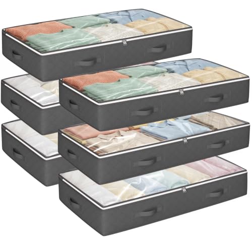 Budding Joy 95L Under Bed Storage Containers, 6 Pack Bins, Grey