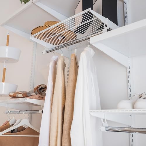 Wall Shelving System with Brackets - 16 Pcs White Track & Upright Rails Set Variation of 16/White