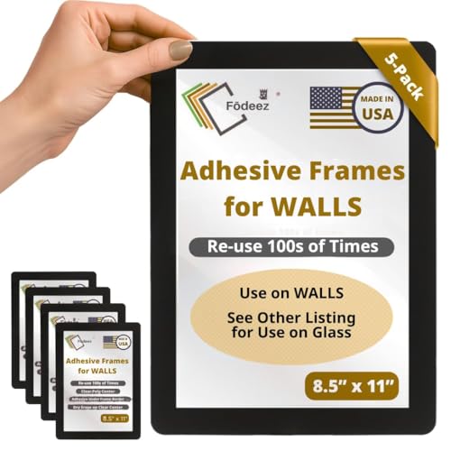 Fodeez Black 8.5 x 11 Self-Adhesive Wall Frames Pack of 5 – Reusable Dry Erase Protector