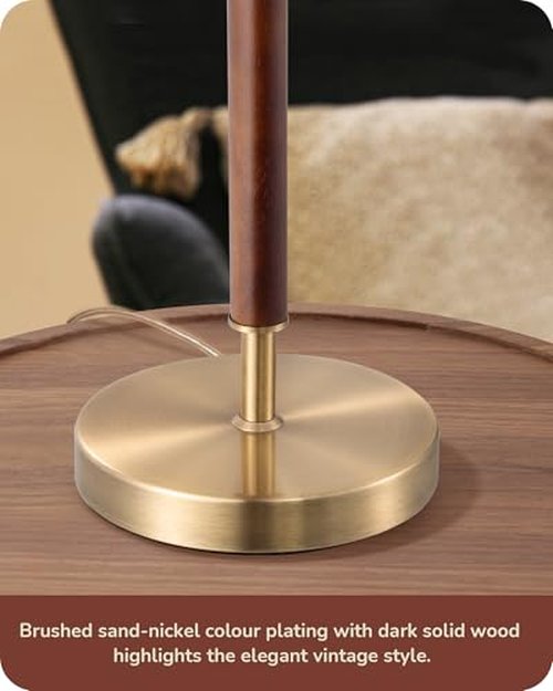 EDISHINE Mid Century Table Lamp, Bedside Lamp with Pull Chain Switch, Solid Wood & Metal Pole, Modern Nightstand Table Lamp for Living Room, Bedroom, Office, Frosted Bronze & Wood Finish