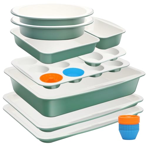 Ceramic Nonstick Baking Pans Set, Non Toxic 33 PCS Stackable Bakeware