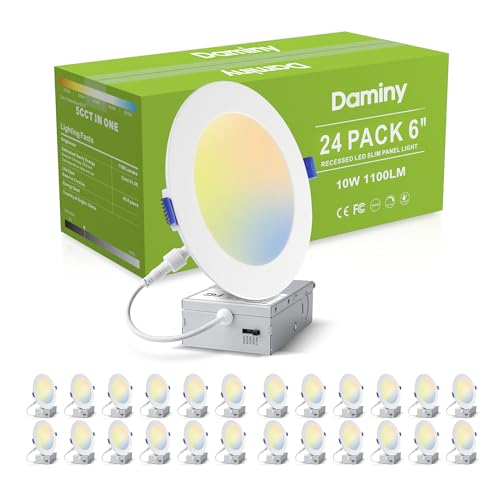 DAMINY 24-Pack 6 Inch White LED Recessed Downlights, Canless Wafer Lighting