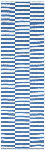 SAFAVIEH Montauk Collection Runner Rug - 2'3" x 11', Ivory & Blue, Handmade Stripe Cotton, Ideal for High Traffic Areas in Living Room, Bedroom (MTK715C)