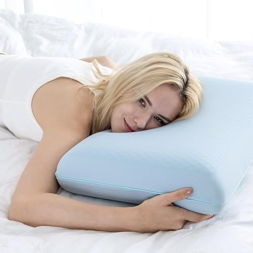 Reversible Cooling Gel Memory Foam Pillow - Blue, Queen Size Neck Support