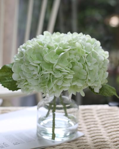 Real Touch Faux Hydrangeas in Vase - Light Green Artificial Flower Decor