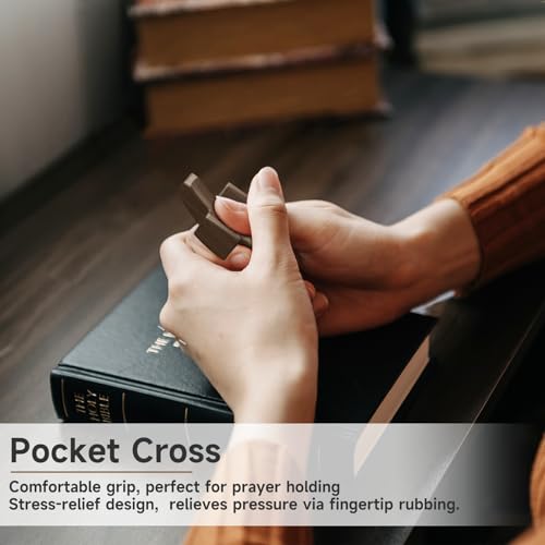 Walnut Wooden Cross Fidget - Touch to Read Bible Verse via Phone - Pocket Cross for Christians, Small Wooden Crosses for Baptism, Confirmation, Easter, Christmas