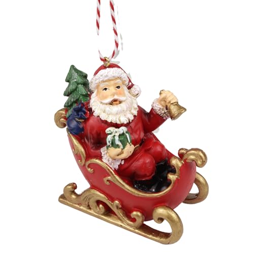 Needzo Santa¡¯s Sleigh Ornament, Festive Christmas Tree Decoration, Hand Painted Resin Materials, 3.37 Inches