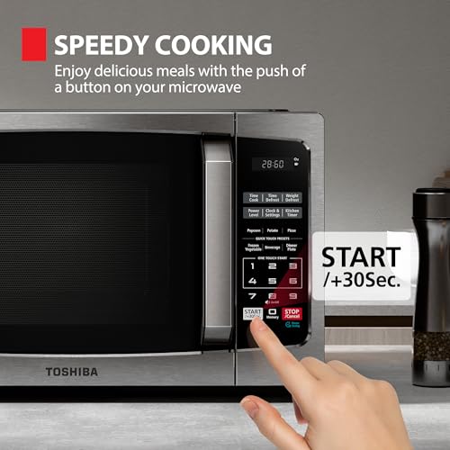 TOSHIBA 0.9 Cu.Ft Silver Microwave Oven with 900W Power, Child Lock & Preset Menus