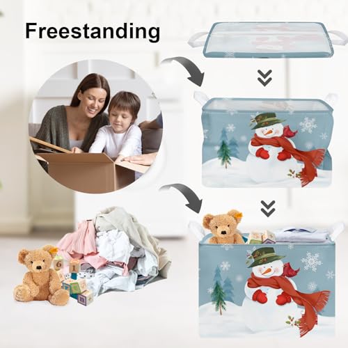 Clastyle Snowman Christmas Gift Basket | Large Blue Winter Toy Storage Bin