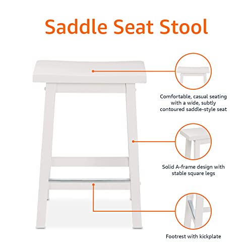 White Solid Wood Counter Height Bar Stools Set of 2 - 24 Inch Saddle Seat