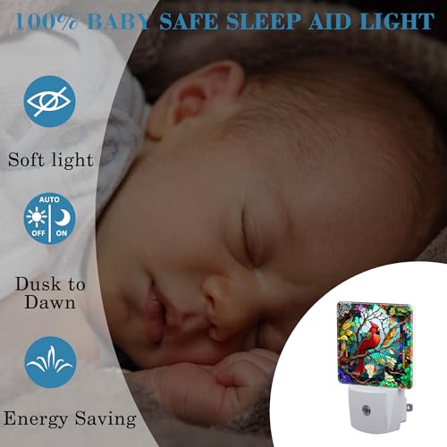Uiaoiais Christmas Stained Glass Cardinal Bird Night Light - Plug-In Dusk to Dawn LED Wall Light for Kids & Home Decor