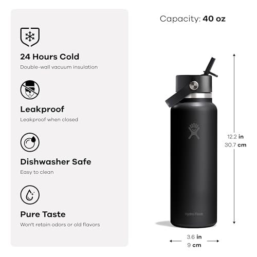Insulated Stainless Steel Water Bottle 40oz with Leakproof Wide Mouth Cap