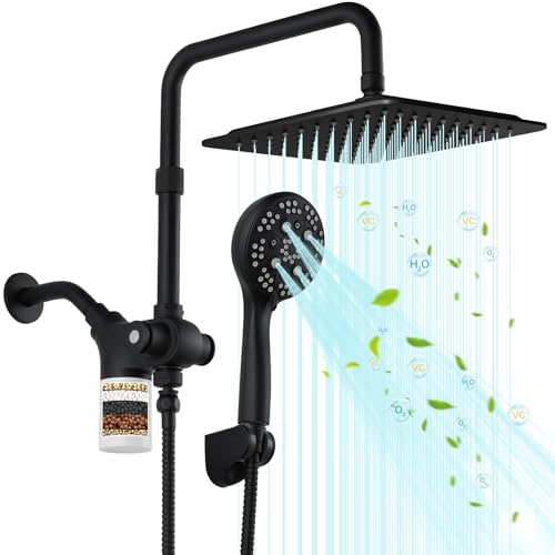 Matte Black 10-Inch Filtered Shower Head Dual Rain & Handheld with 7 Settings