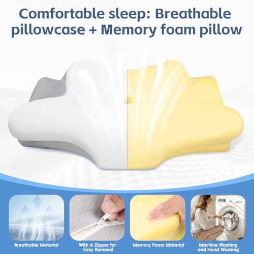 Missleep White Cervical Neck Pillow with 2 Heights & Ice Silk Cover - Ergonomic Memory Foam Support