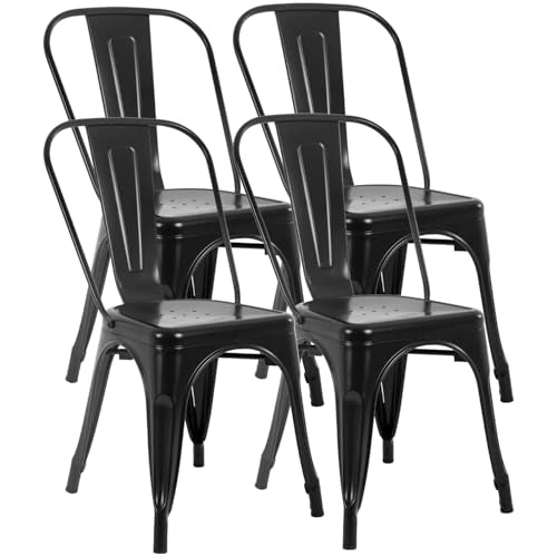 Metal Dining Chairs Set of 4 - Black, 330lbs Load Capacity, Stackable