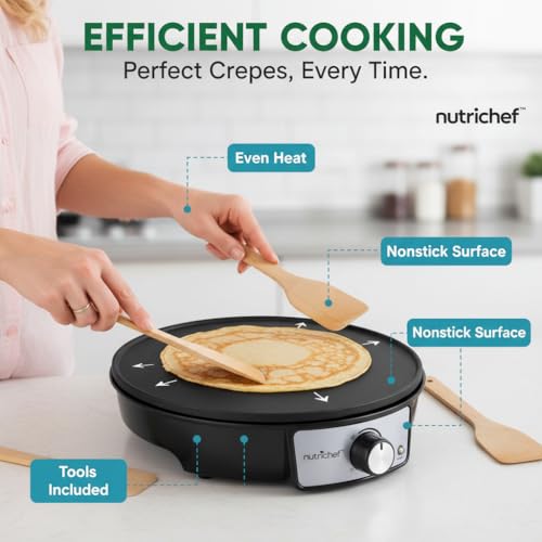 Nutrichef Electric Crepe Maker Pan & Griddle | 12 Inch Nonstick
