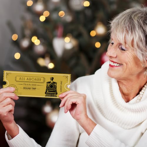 200 Pcs Christmas Express Train Tickets - Gold Party Invites (Gisafai) 7.9x3in