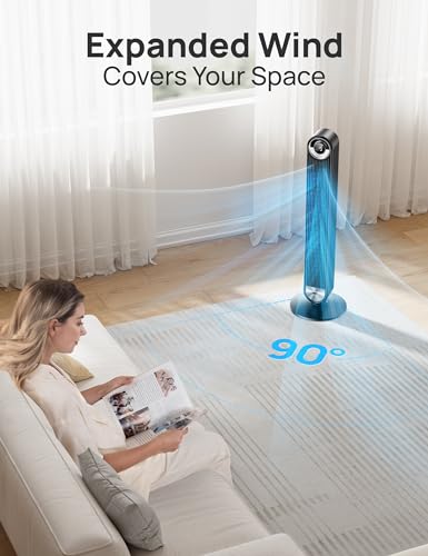 DREO Black Tower Fan with 28ft/s Velocity, 9 Speeds for Bedroom