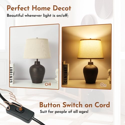 Farmhouse Rustic Table Lamps Set of 2 - Brown Nightstand Lamps for Bedroom & Living Room