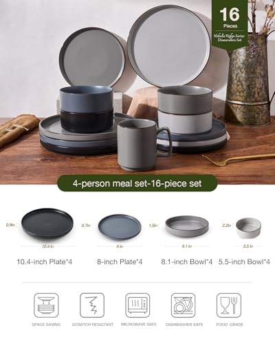 Famiware Nebula Ridge Multicolor 16-Piece Dinnerware Set with Pasta Bowls for 4