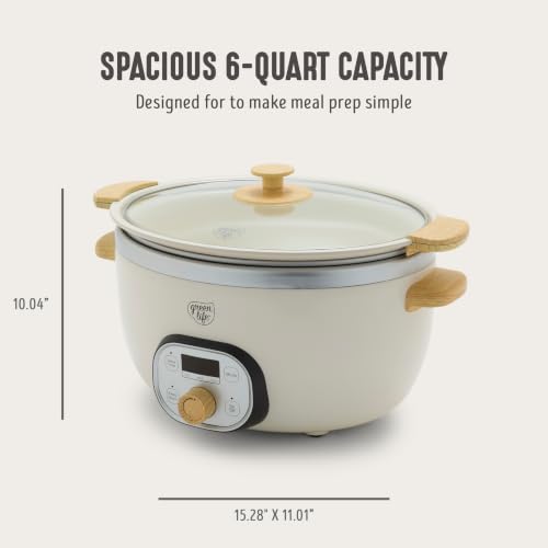6QT Ceramic Slow Cooker with Removable Pot & Glass Lid - Cream