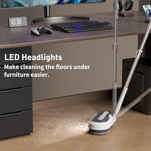 Cordless Electric Spin Mop with Spray & LED Headlight - Self-Propelled Floor Cleaner