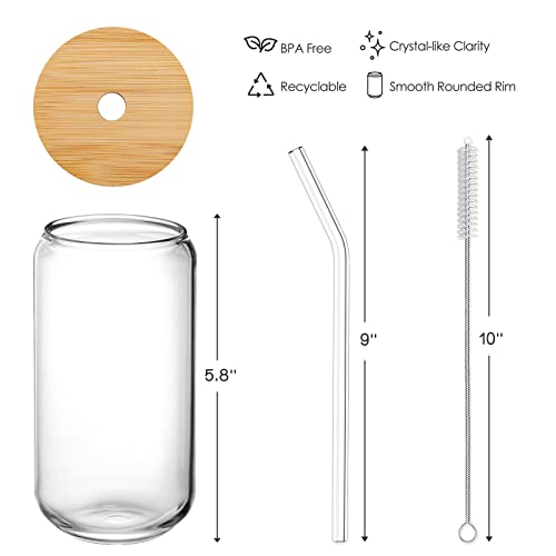 NETANY 1 Pack Glass Cups with Bamboo Lids and Straws 16 oz, Gifts for Women, Drinking glasses set, Iced Coffee, Tea Cup, Cute Aesthetics Tumbler Cup, Mothers Day, Birthday Gifts for Her Mom