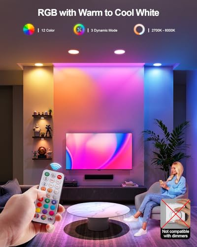 DUSKTEC 6 Inch Canless Recessed Lighting Kit - Color Changing, Remote Control, 12 Pack