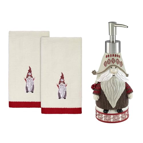 Avanti Christmas Lotion Pump & 2 Ivory Fingertip Towels — Holiday Bath Set