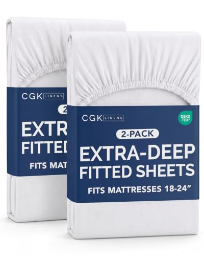 Extra Deep King Fitted Sheets Set – White, 2-Pack, 18-24 Inch Deep Pockets - CGK Unlimited Variation of THIS listing