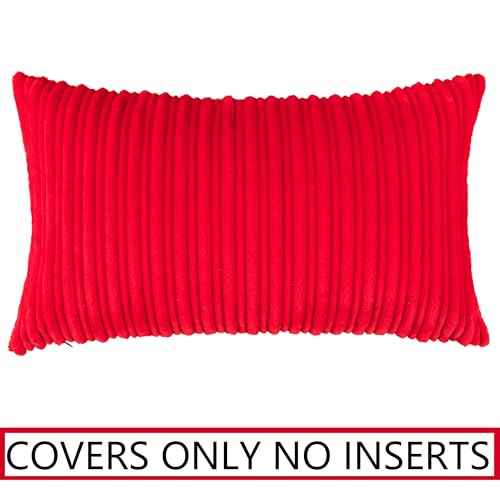 UGASA Christmas Decor Pillow Covers Velvet Striped Pillow Cover Lumbar Cushion Case for Lumbar, 1 Piece, 12x20-inch (30x50cm),Red