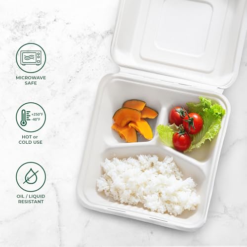 Freshware Clamshell Food Containers with Lids [9x9"] 3-Compartment