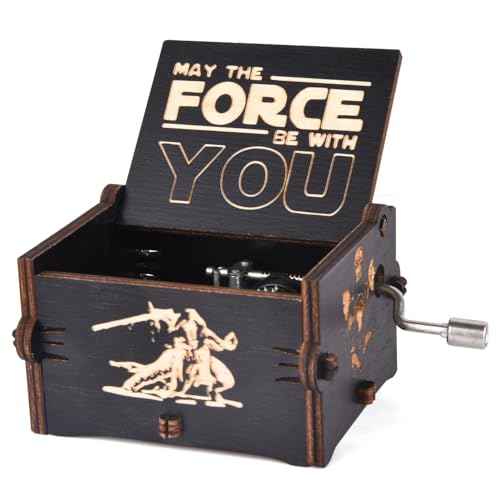 Music Boxes, Wooden Hand Crank Music Box Mini Antique Vintage Craft Laser Engraved Home Decorations for Christmas Wedding Valentines Birthday