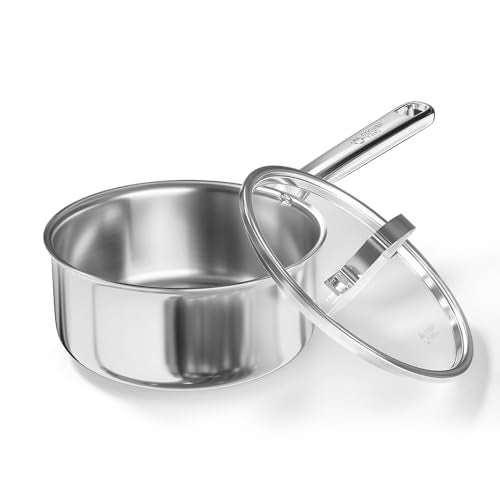 3 Quart Stainless Steel Sauce Pan with Lid - Tri-Ply Clad Cookware