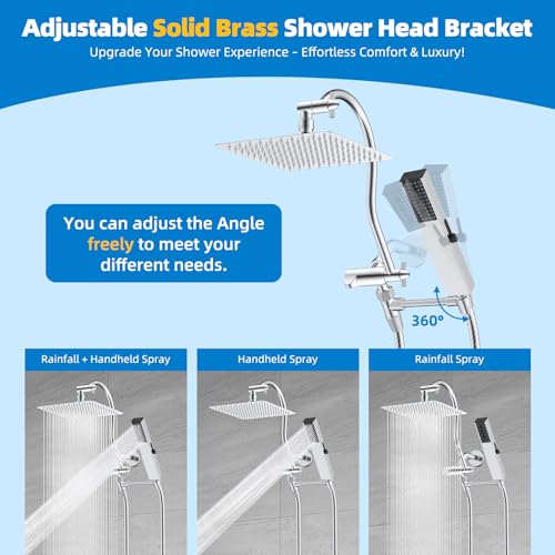 Square 10-Inch Metal Rainfall Shower Head - Chrome, cUPC Certified High Pressure Handheld Combo with 12-Inch Extension