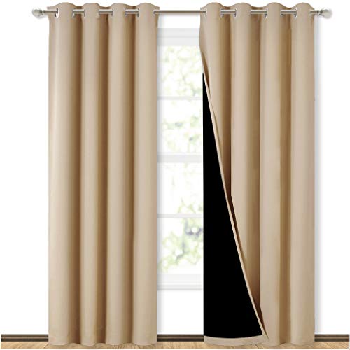 NICETOWN Biscotti Beige Blackout Curtains 52x84 Inch, 2 Pieces - Light Blocking & Insulated