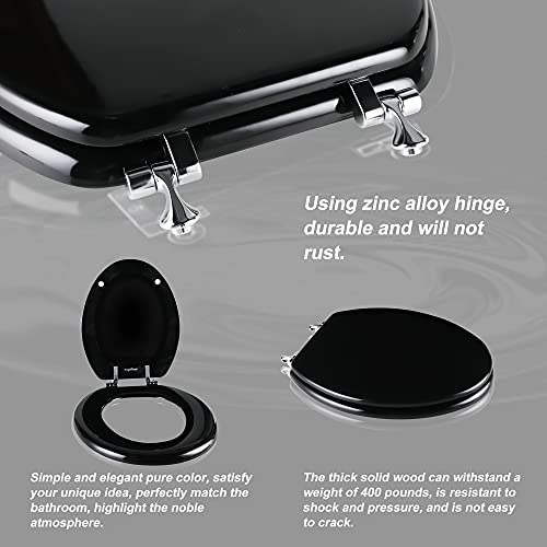 Angol Shiold Black Elongated Wooden Toilet Seat with Zinc Alloy Hinges