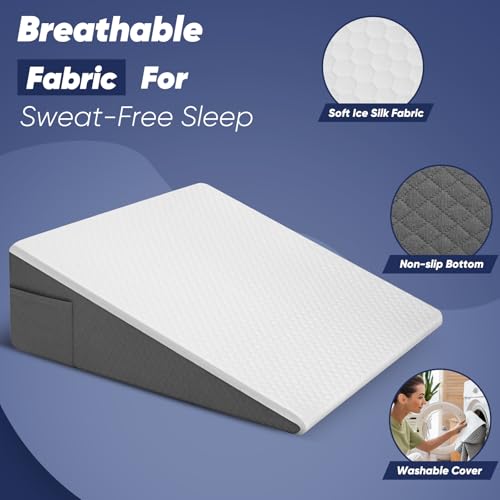 24x24x8 Inch Bed Wedge Pillow for Sleeping & Resting, Memory Foam Support, Cooling Cover
