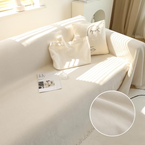 Oversized Couch Cover for 3 Cushion Sofa - Washable Beige Tassels Edge-150"
