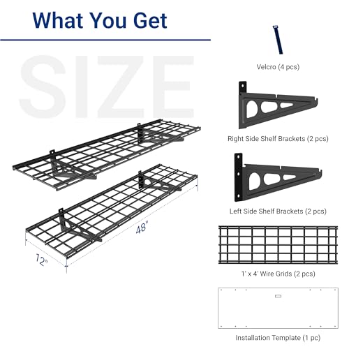 Wall-Mounted Garage Storage Shelf 2-Pack 4ft Heavy Duty Steel Shelves with Hardware