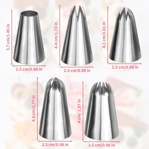 7Pcs 1M 2D 2F Large Piping Tips Set, Stainless Steel Cake Decoration Piping Tips, Piping Nozzles Baking Tools For Buttercream Icing Birthday Cake Cupcake DIY Art