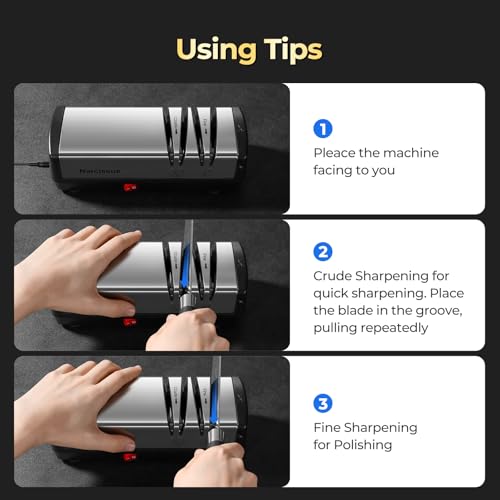 Electric Knife Sharpener with Diamond Abrasives and Scissors Sharpener - Silver (Adaptor Included)